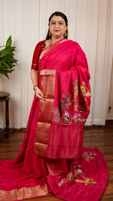 Premium Crepe Silk Saree With Sequin Work And Thread Embrodery Pallu