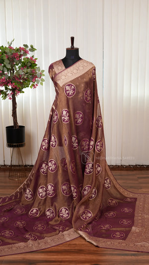 Premium Crepe Tissue Saree with All-Over Floral Design and Elegant Zari Butta