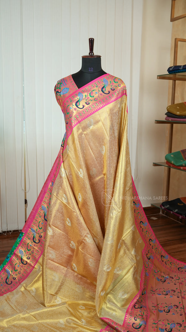 Semi Silk Saree Floral Zari Weaving And Contrast Thread Woven Border
