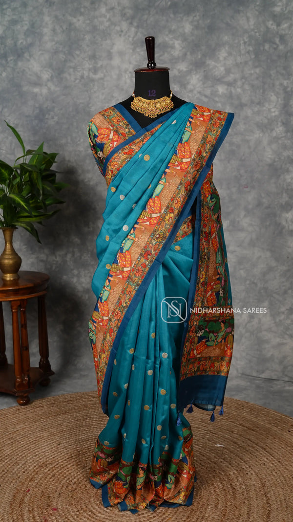 Premium Tussar With Zari Border And Digital Print