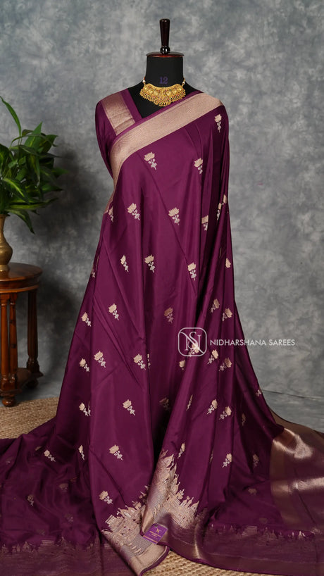 Premium Viscose Dola With Floral Zari Butta And Temple Fort Design Border