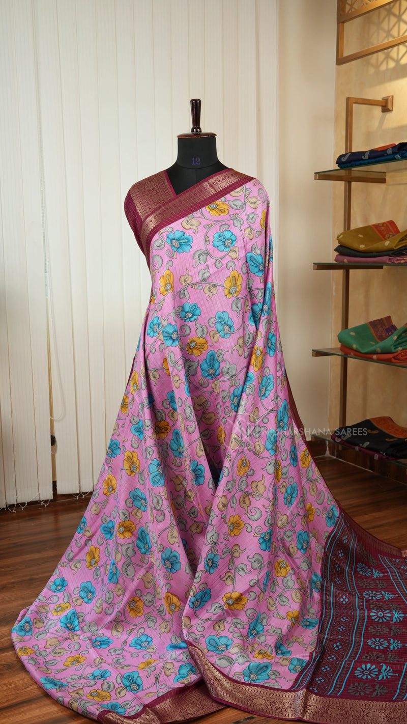 Semi Dola With Digital Print And Zari Border