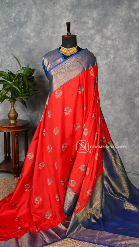 Semi Kanchipuram Silk With Zari Butta Zari Border