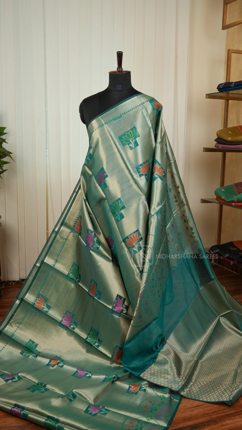 Tissue With Lotus Butta And Thread Weaving Concept