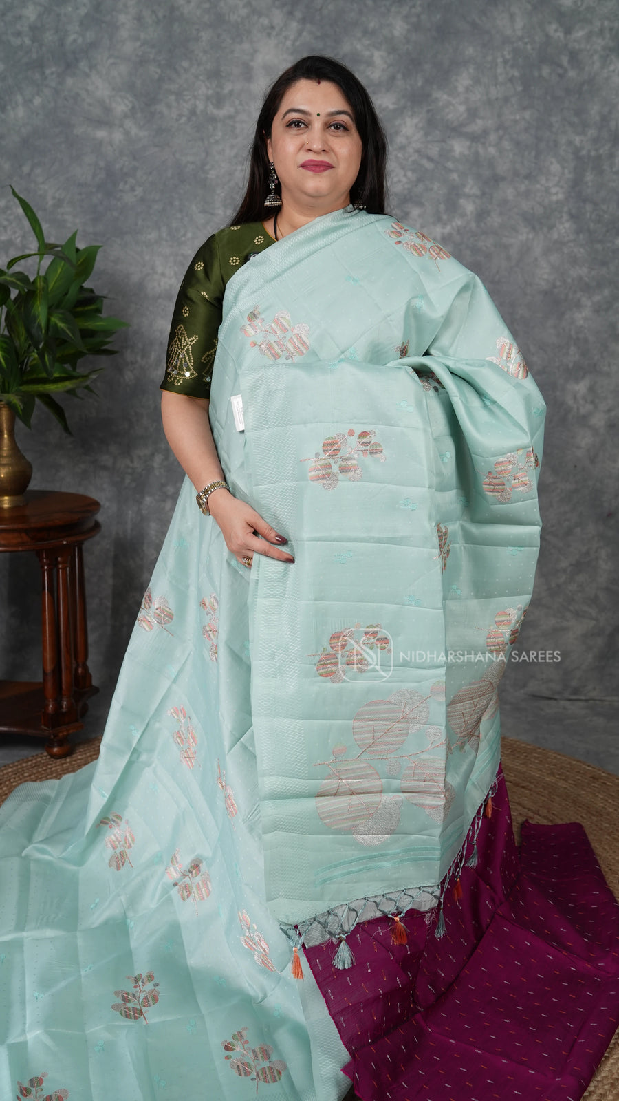 Semi Raw Silk With Thread Weaving Butta Concept