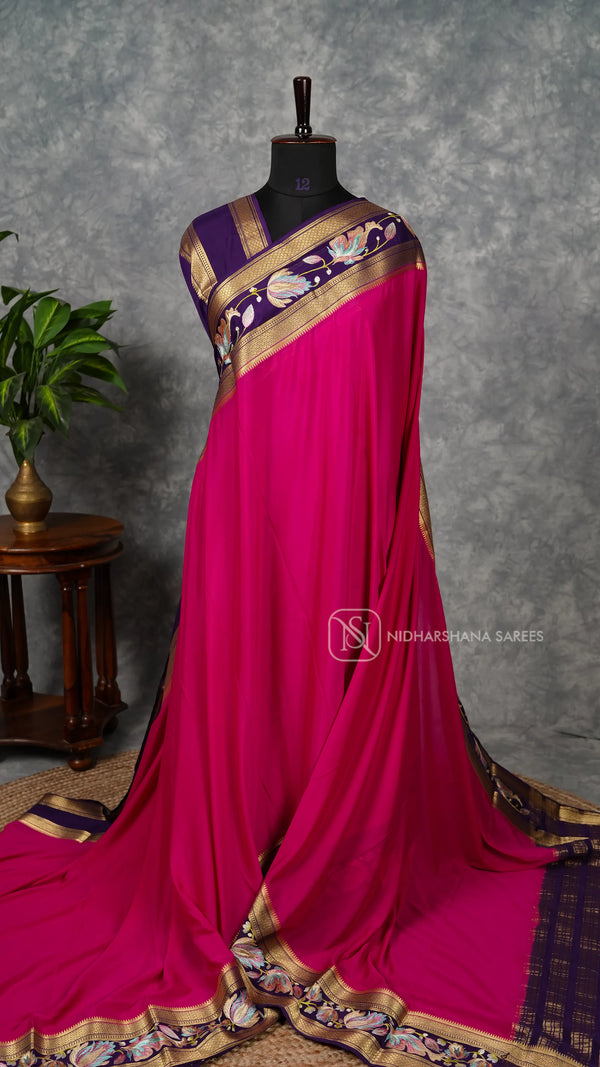 Premium Crepe Silk With Floral Thread Weaving Border