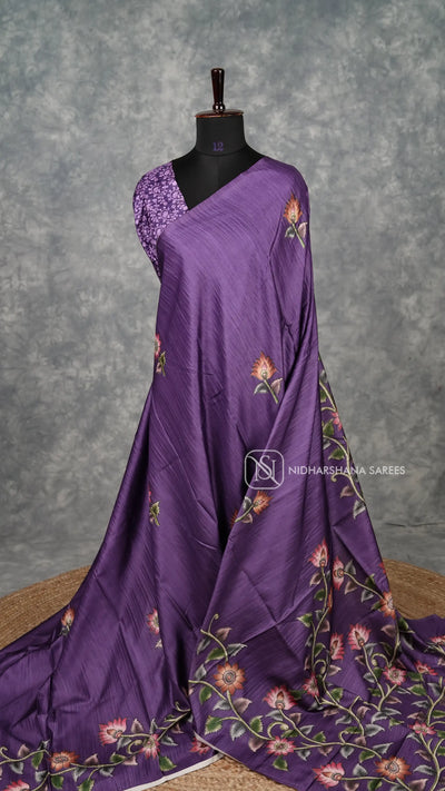 Semi Tussar With Floral Digital Print