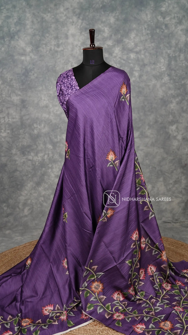 Semi Tussar With Floral Digital Print