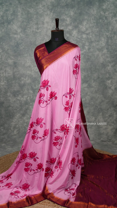 Semi Mysore Crepe With Floral Digital Print