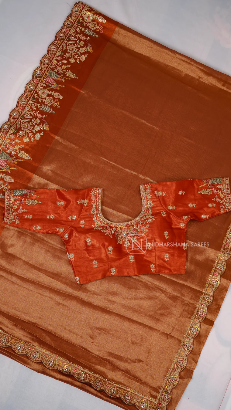 Lightweight Banarasi Soft Tissue Saree with Sequin Work Border