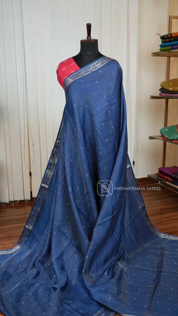 Semi Viscose Silk With Mini Zari Checks And Zari Border Concept