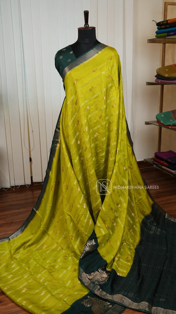 Semi  Viscose Silk With Antic Zari Lines And Floral Butta