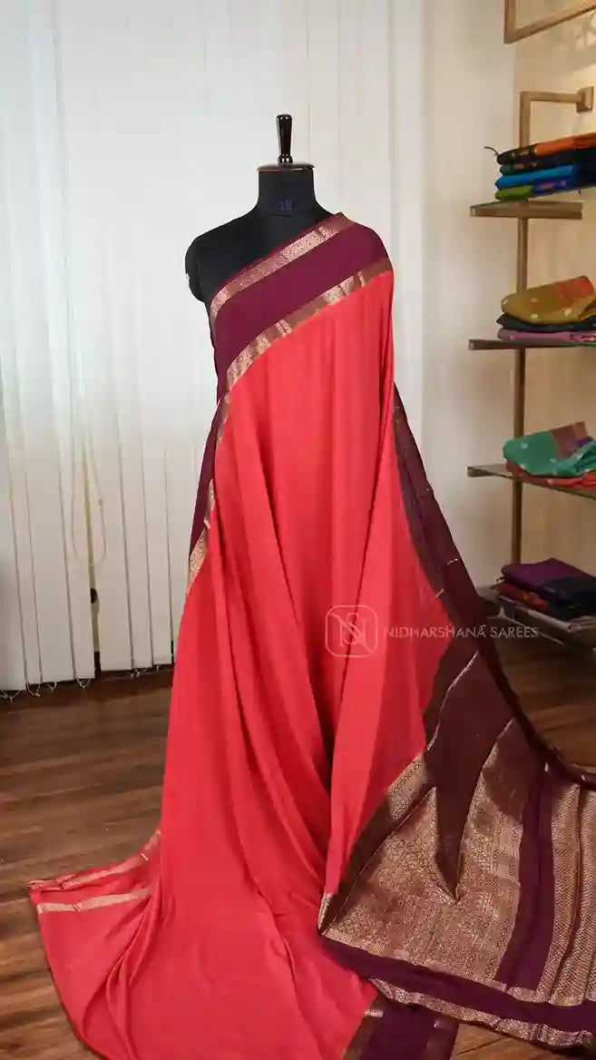 Semi Crepe Silk With Gap Style Zari Border