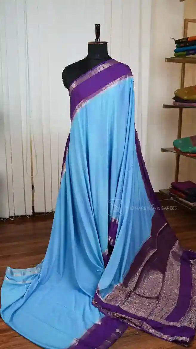 Semi Crepe Silk With Gap Style Zari Border