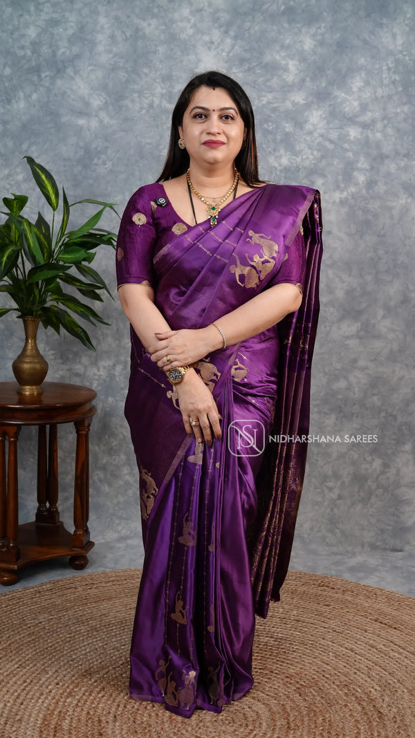 Semi Satin With Dancing Doll Zari Weaving Concept