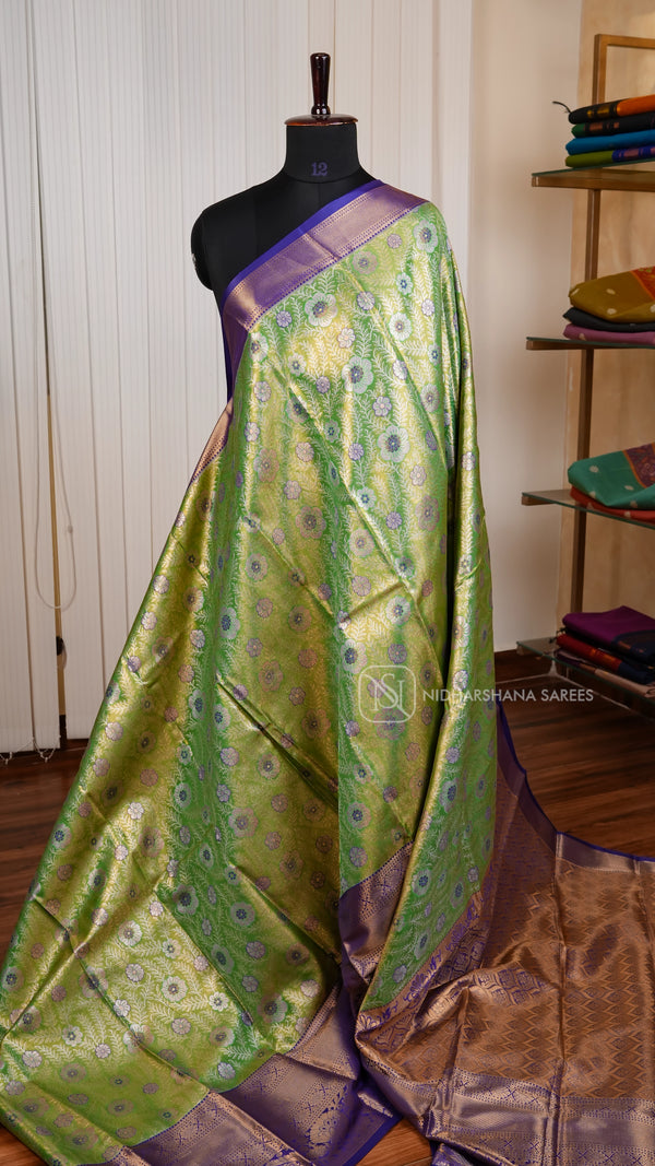 Semi Kanchipuram Tissue Silk With Silver Zari Weaving Concept