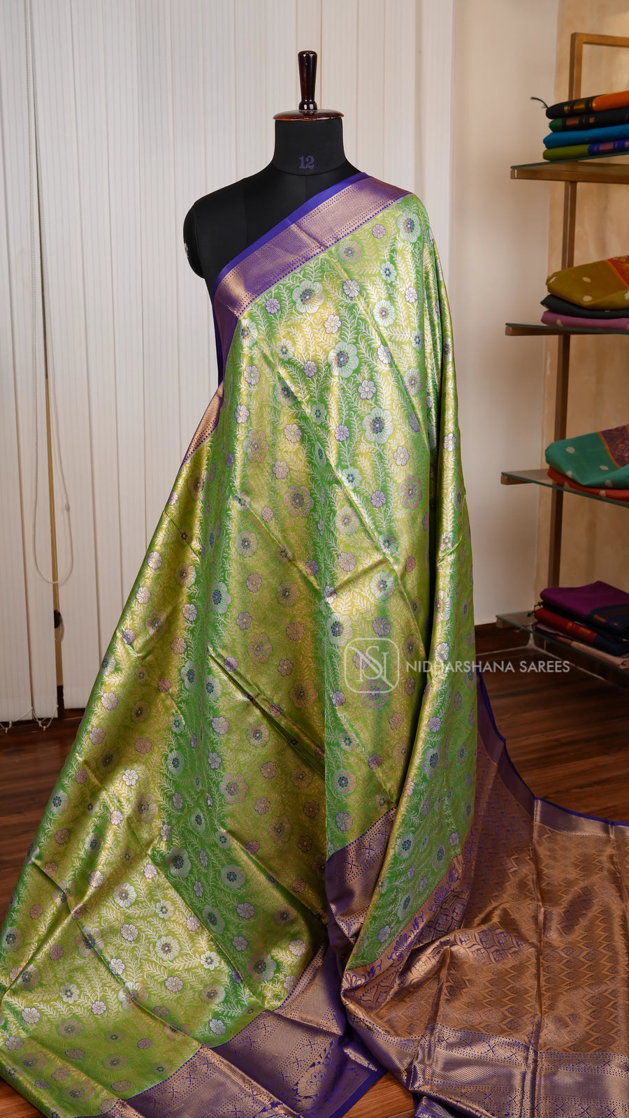 Semi Kanchipuram Tissue Silk With Silver Zari Weaving Concept