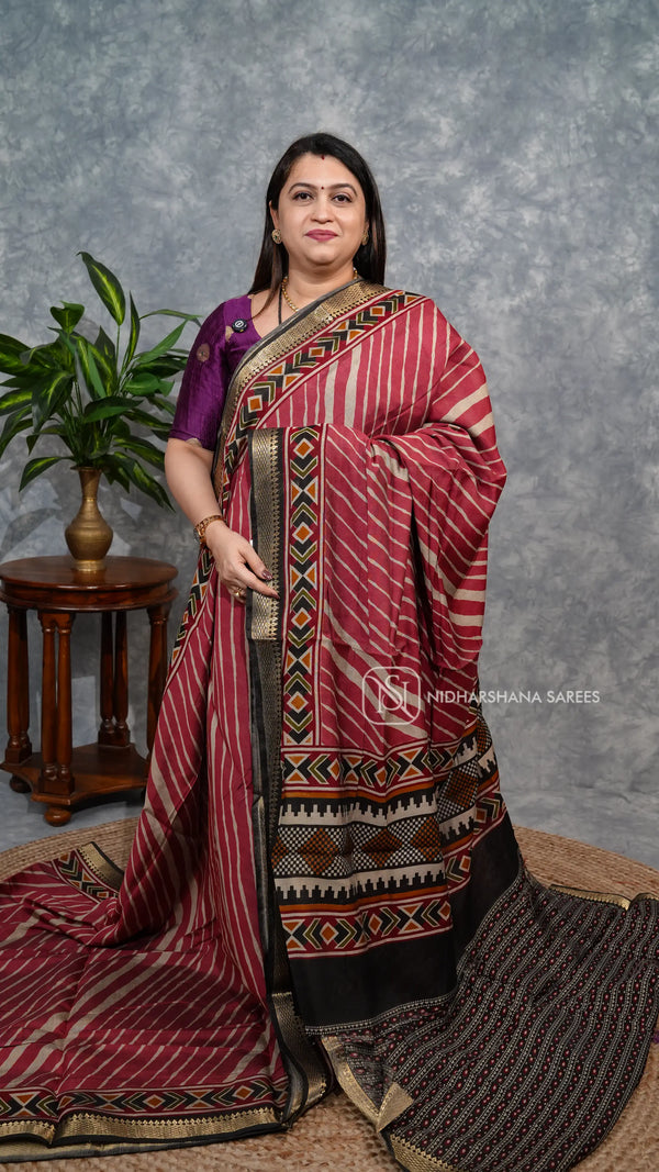 Viscose Cotton With Lehariya Print And Zari Border