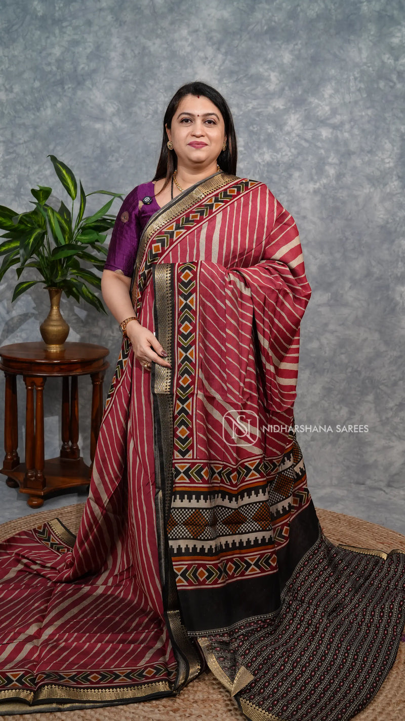 Viscose Cotton With Lehariya Print And Zari Border