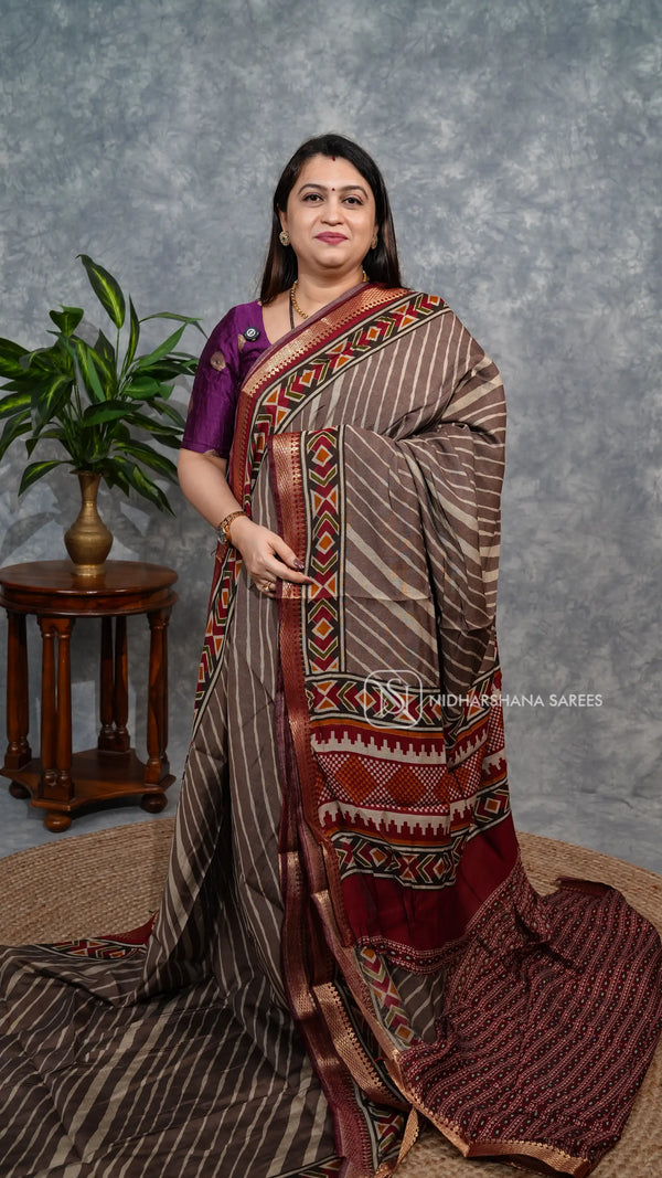 Viscose Cotton With Lehariya Print And Zari Border