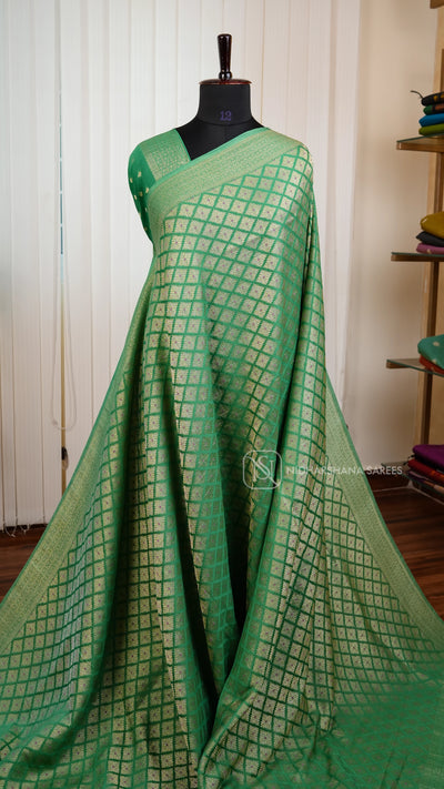 Premium Georgette With Diagonal Checked Pattern Zari Weaving