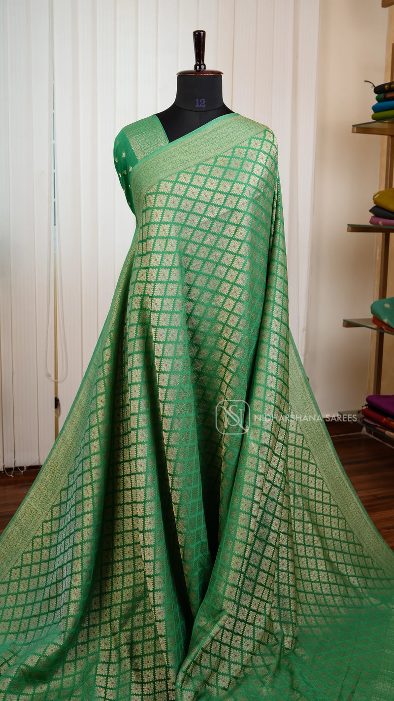 Premium Georgette With Diagonal Checked Pattern Zari Weaving