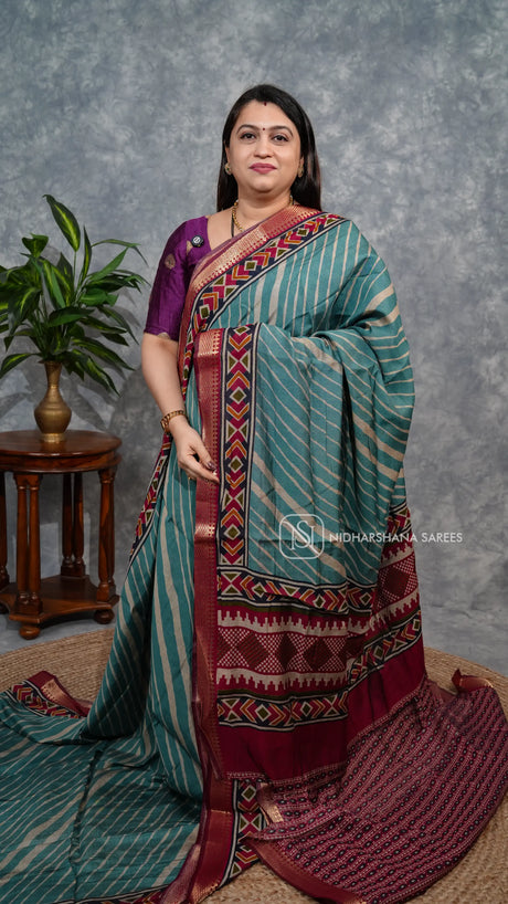 Viscose Cotton With Lehariya Print And Zari Border