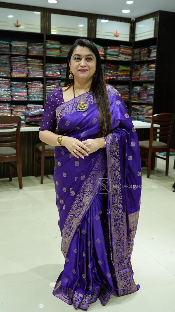 Satin Crepe With Zari Butta And Zari Border