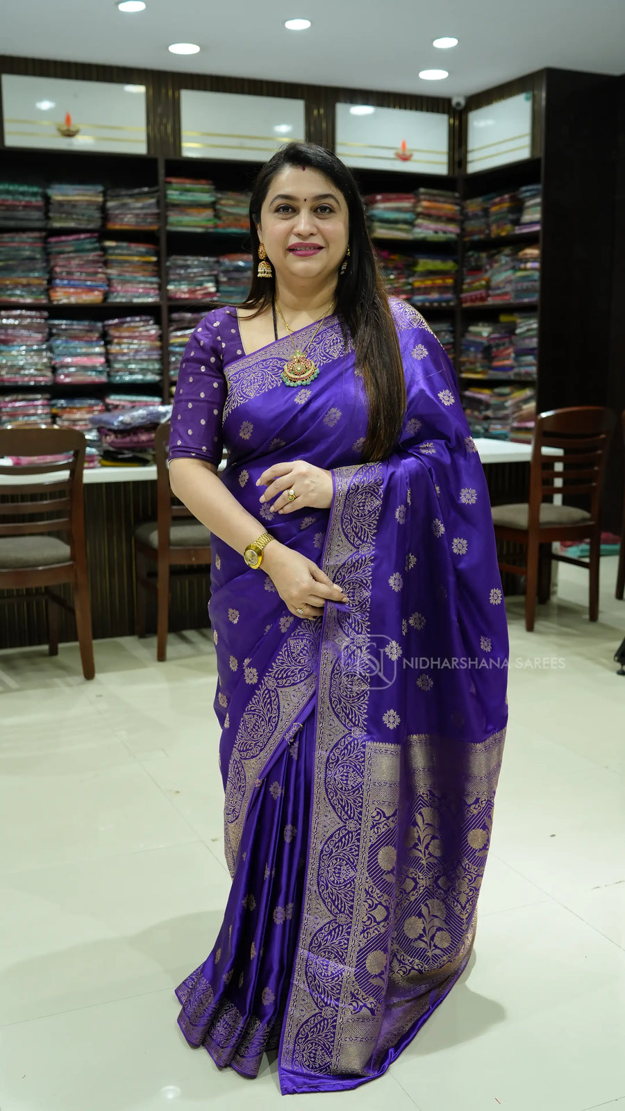 Satin Crepe With Zari Butta And Zari Border