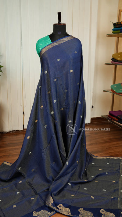 Semi Viscose Silk With Zari Lines And Elephant Zari Weaving Border Concept