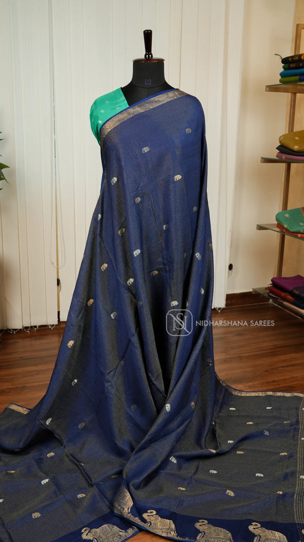 Semi Viscose Silk With Zari Lines And Elephant Zari Weaving Border Concept
