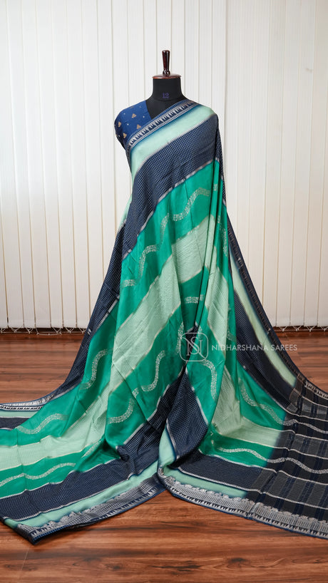 Premium Viscose Saree With Silver Zari Wave Pattern And Contrast Zari Checks Concept