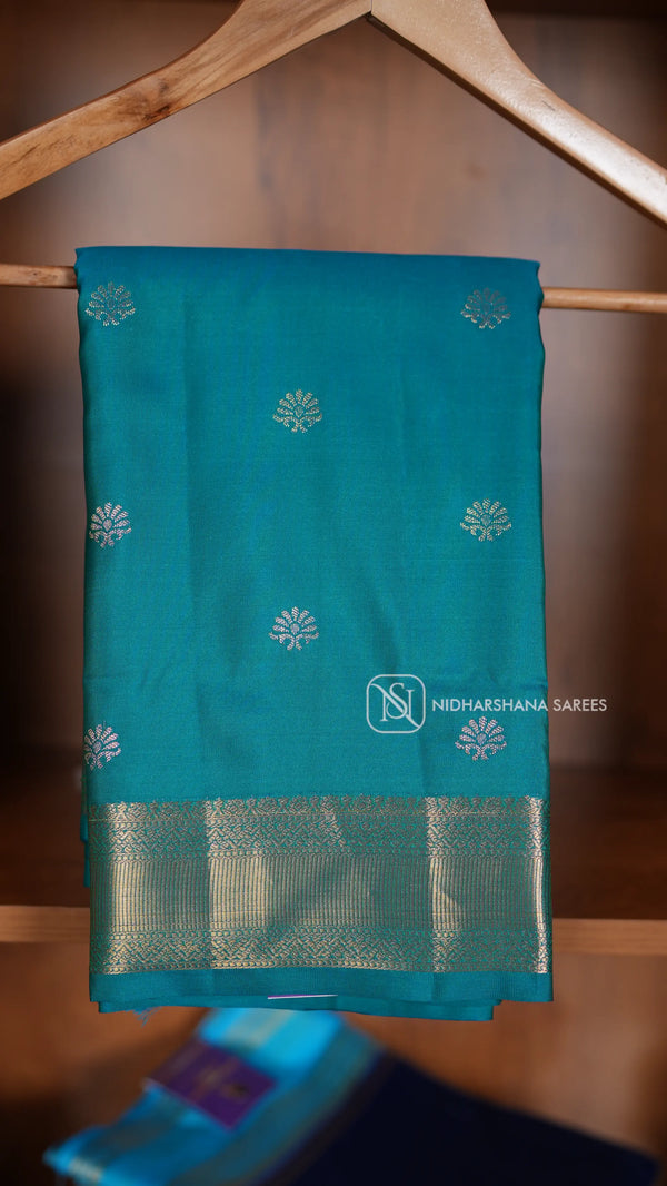 Semi Kanchipuram Silk With Zari Butta And Zari Border