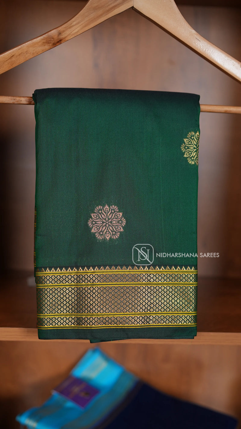 Semi Kanchipuram Silk With Zari Butta And Zari Border