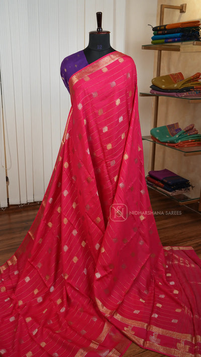 Viscose Silk With Zari Lines And Floral Zari Butta And Gap Style Border