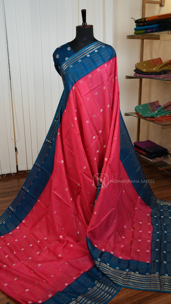 Viscose Silk with Zari Lines And Floral Butta And Contrasr Border