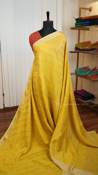 Premium Crush Chiffon With Thread Emboss And Zari Border