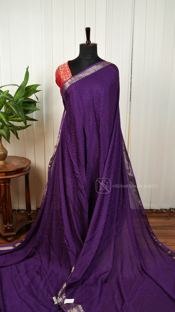Premium Crepe Georgette With Thread Emboss And Floral Zari Border