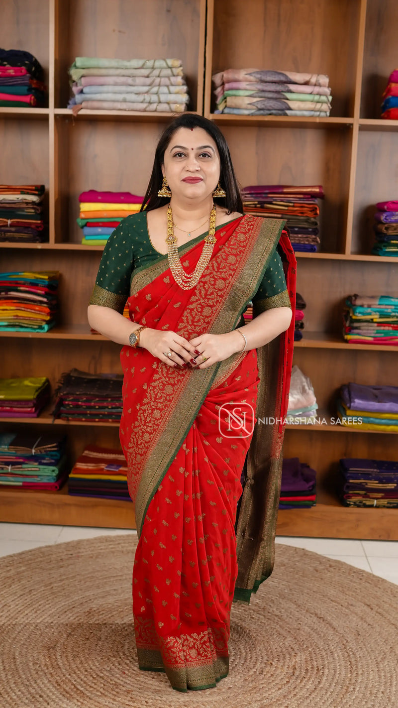 Semi Banarasi Georgette With Zari Butta And Zari weaving Border