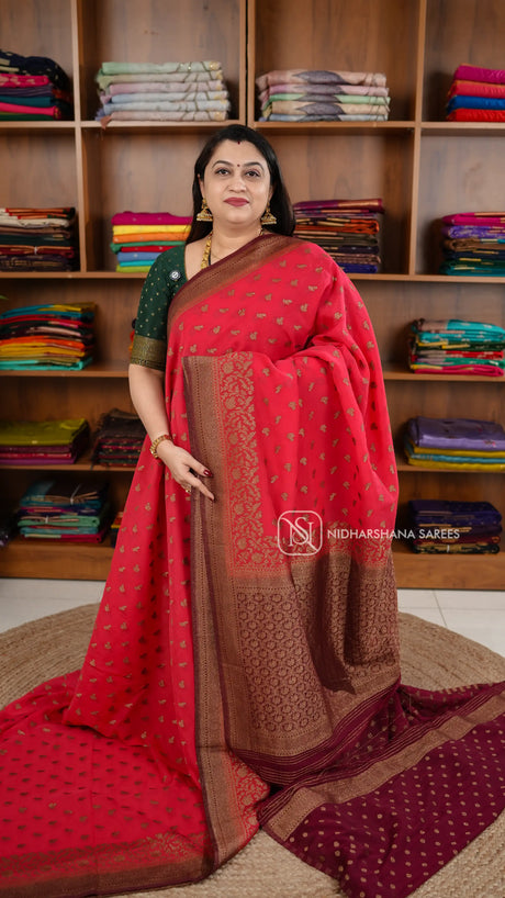 Semi Banarasi Georgette With Zari Butta And Zari weaving Border