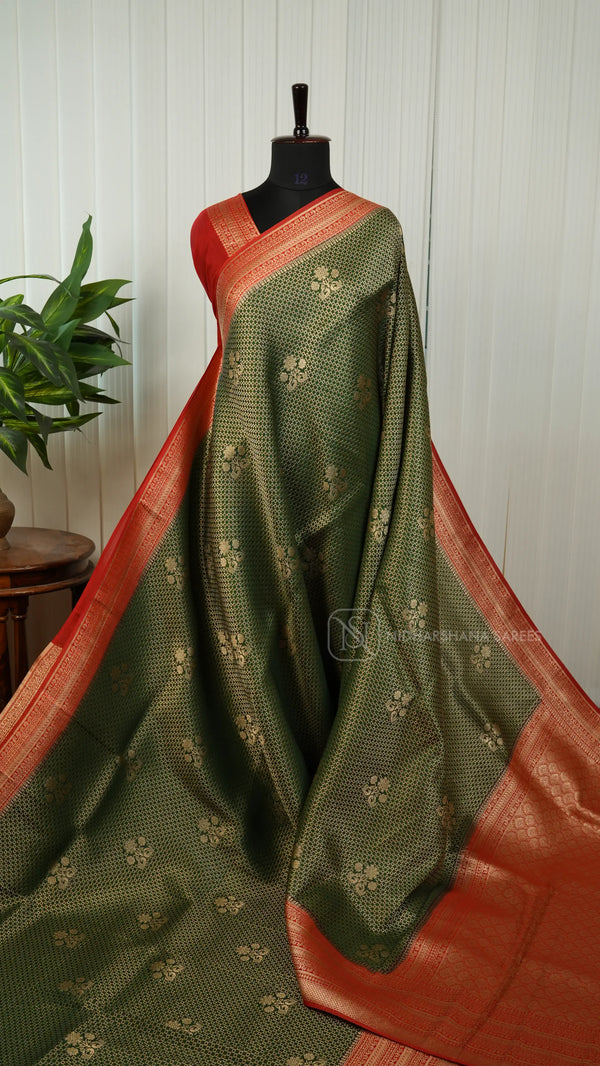 Viscose Georgette With Floral Zari Butta And Contrast Border