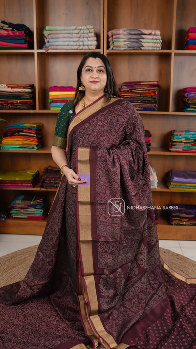 Semi Dola With Digital Print And Ribbon Style Border