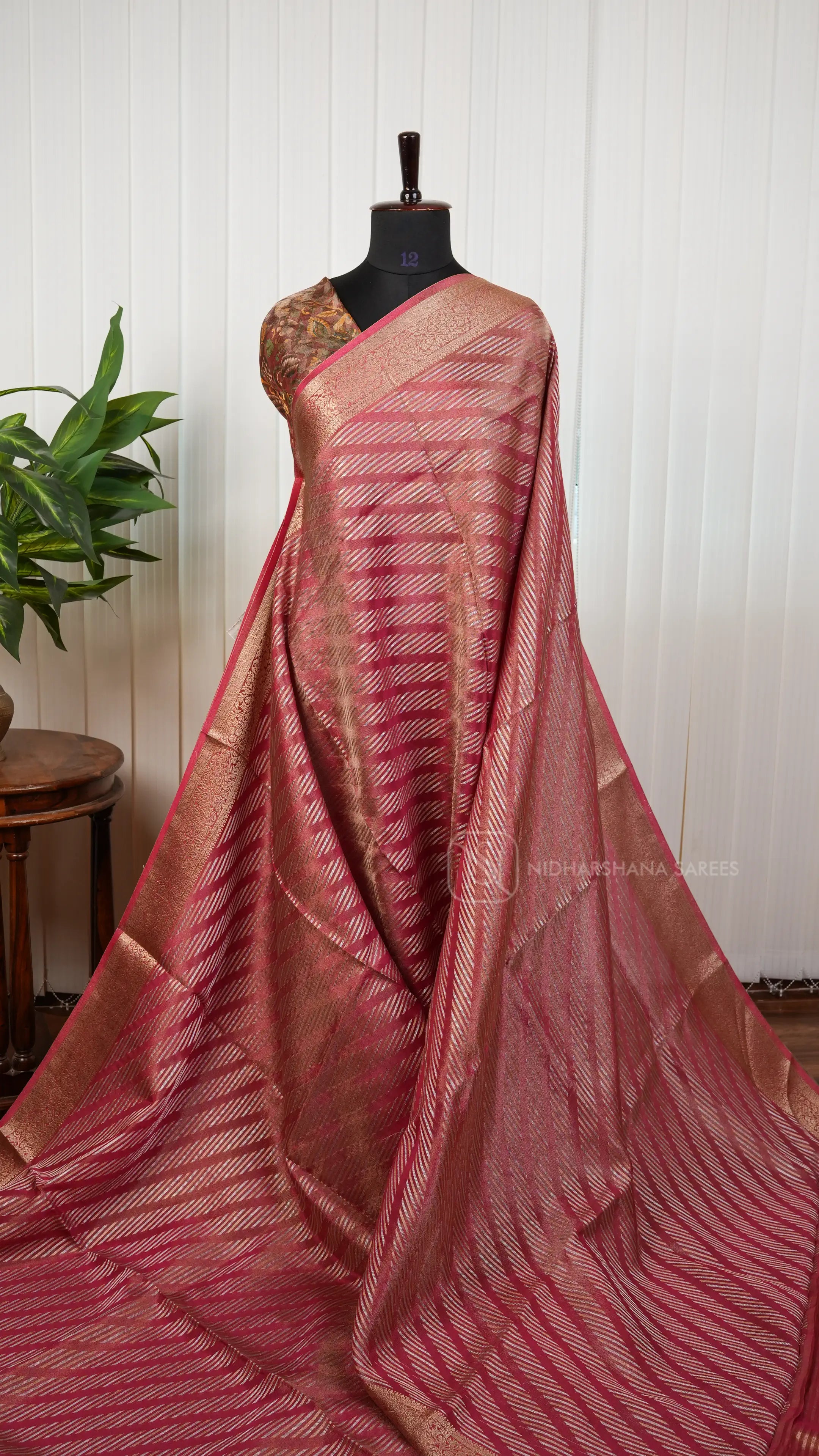 Premium Organza With Silver And Gold Zari Weaving Lehariya Concept