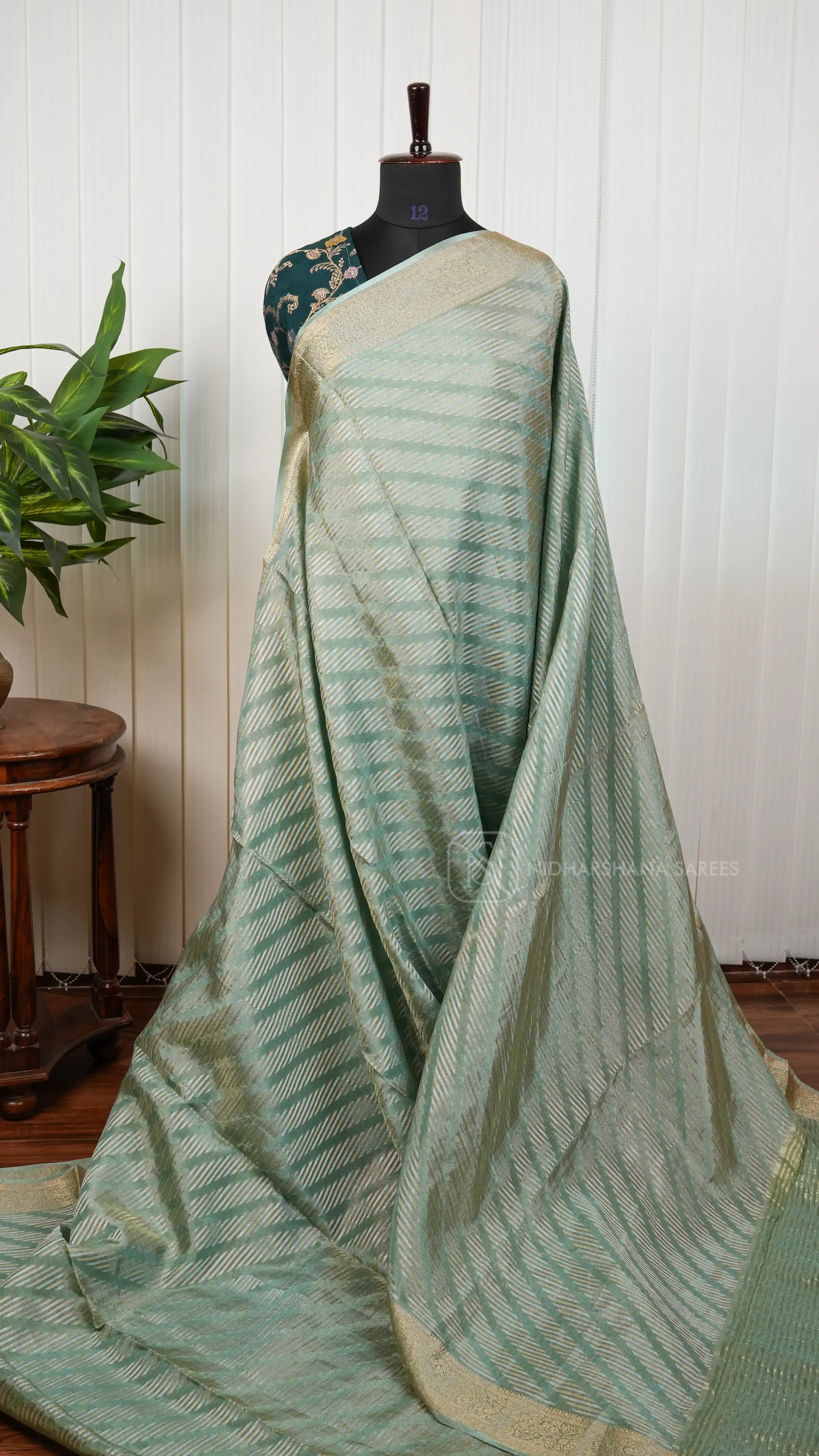 Premium Organza With Silver And Gold Zari Weaving Lehariya Concept