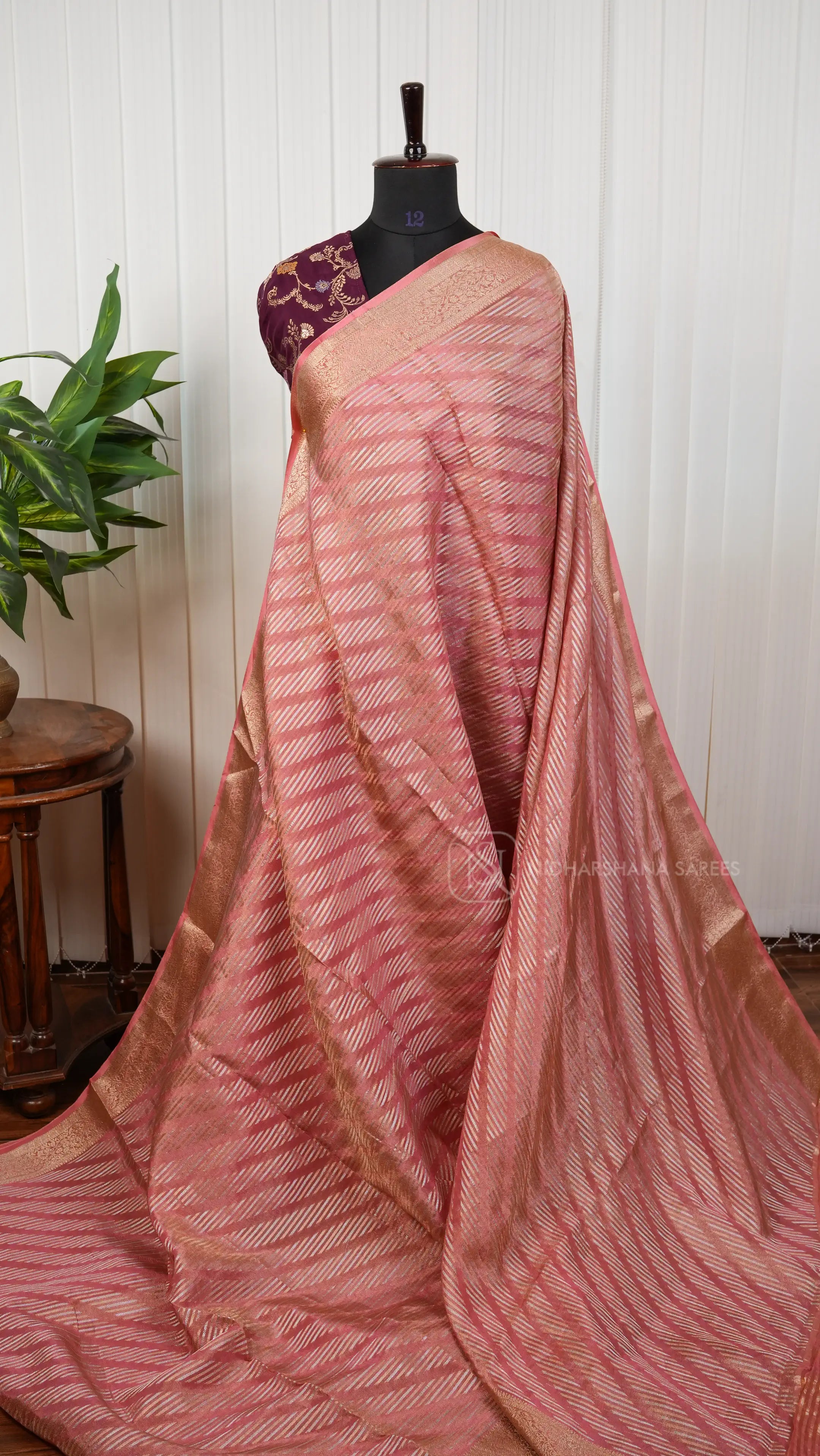 Premium Organza With Silver And Gold Zari Weaving Lehariya Concept