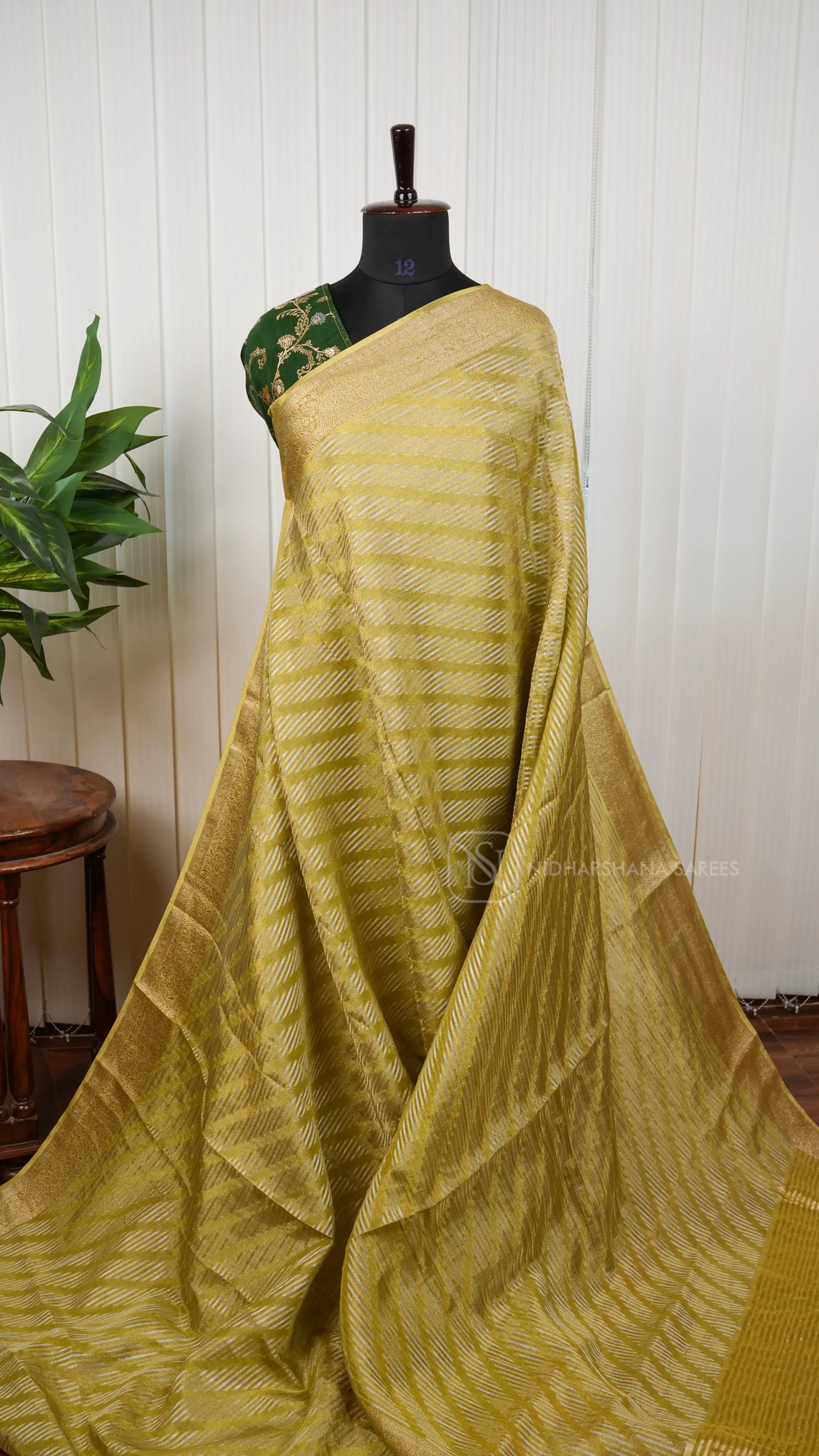 Premium Organza With Silver And Gold Zari Weaving Lehariya Concept