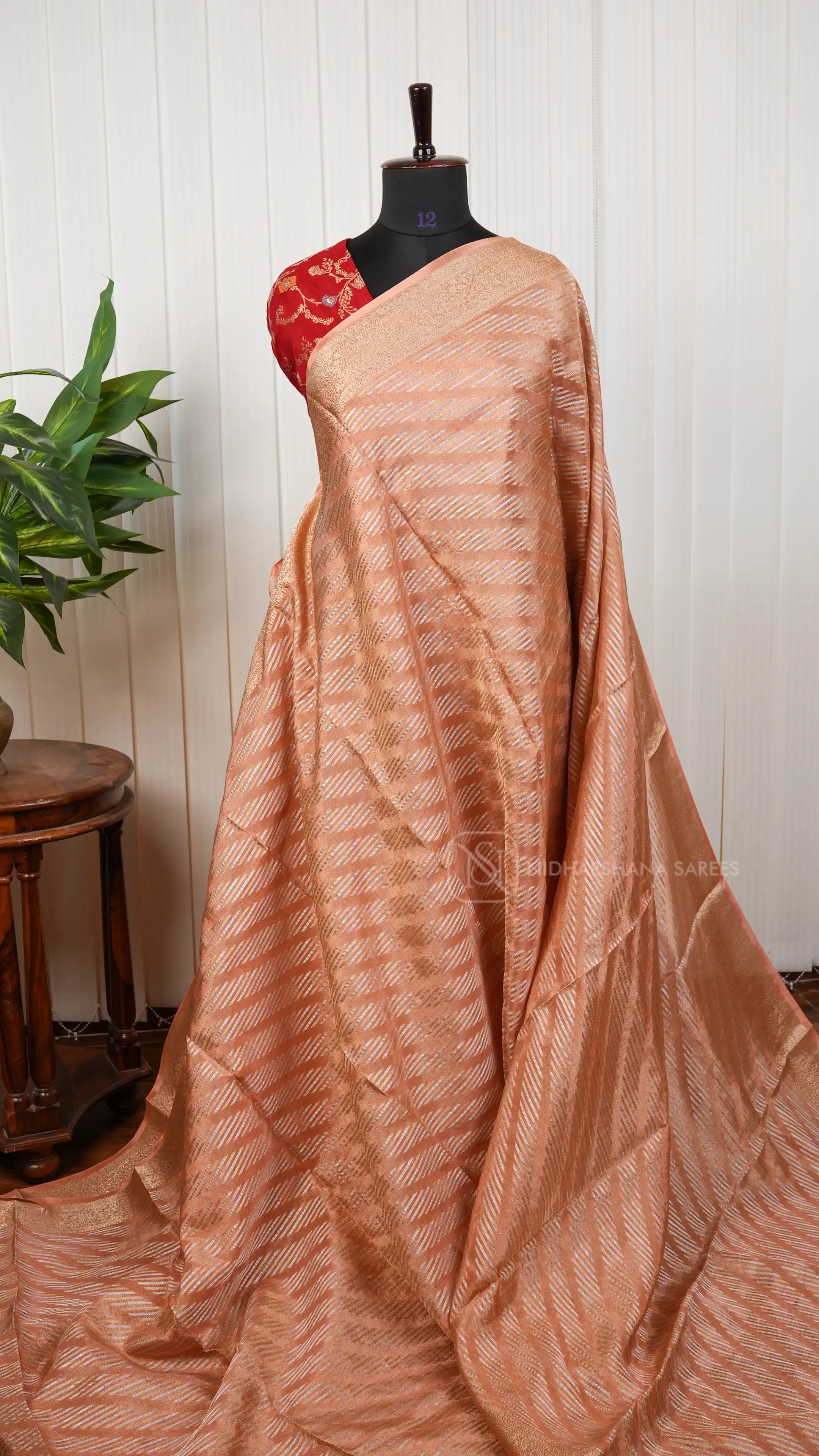 Premium Organza With Silver And Gold Zari Weaving Lehariya Concept