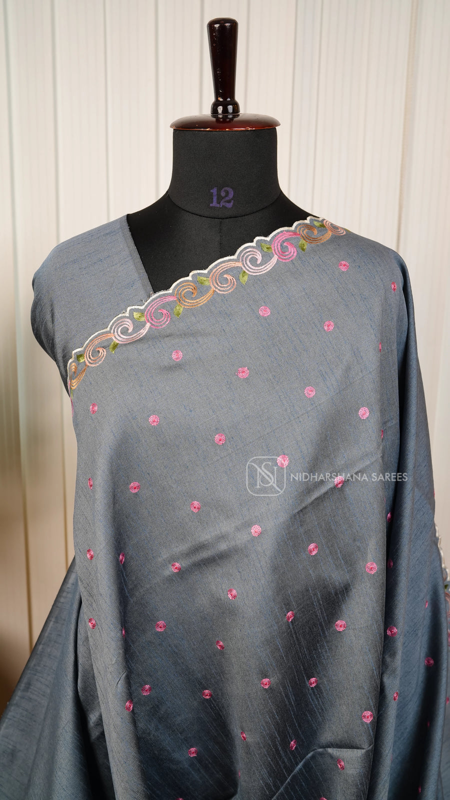 Premium Raw Silk With Floral Thread Embroidery Cut Work Border
