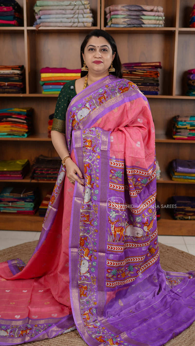 Semi Dola With Silver and Golden Zari Butta And Digital Print Border