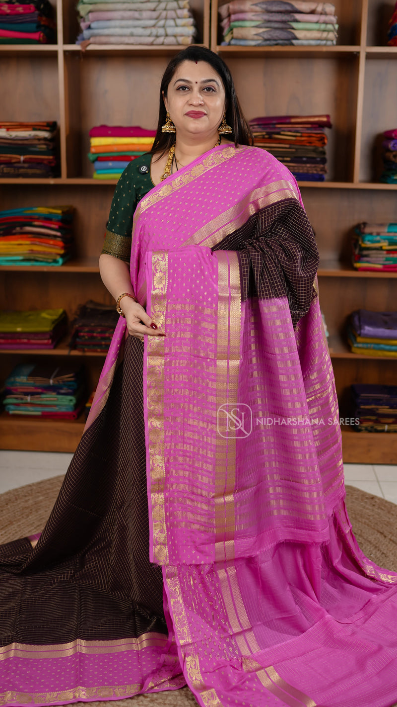 Semi Mysore Crepe With Checks Body And Contrast Border